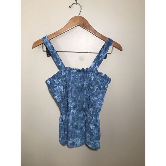 Michael Kors Smocked Tank Top Womens Small Stretch Baby Doll Blue - Picture 2 of 6